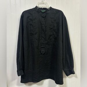 Lauren Ralph Lauren LRL 100% Linen Bib Front Popover Top Size 20W Long Sleeve